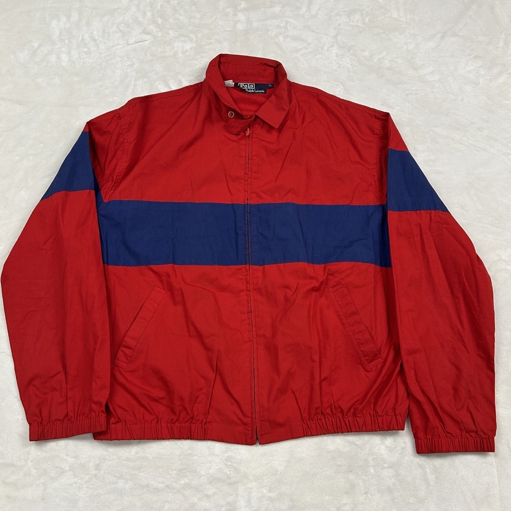 Polo Ralph Lauren Windbreaker Jacket 90s boot Mens L Red Blue Colorblock Zip Up